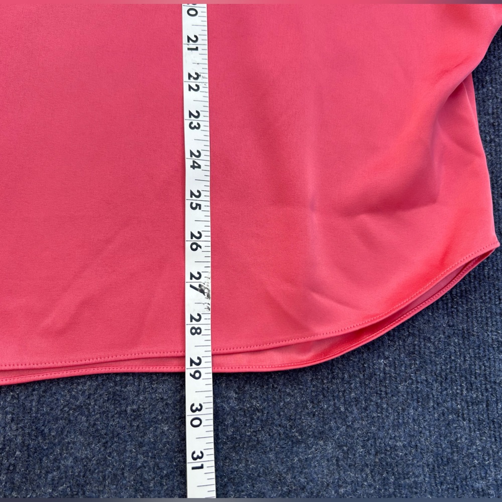 St. John Liquid Satin Blouse with Dramatic  Sleeves Crystal Buttons Coral Large - Picture 16 of 16